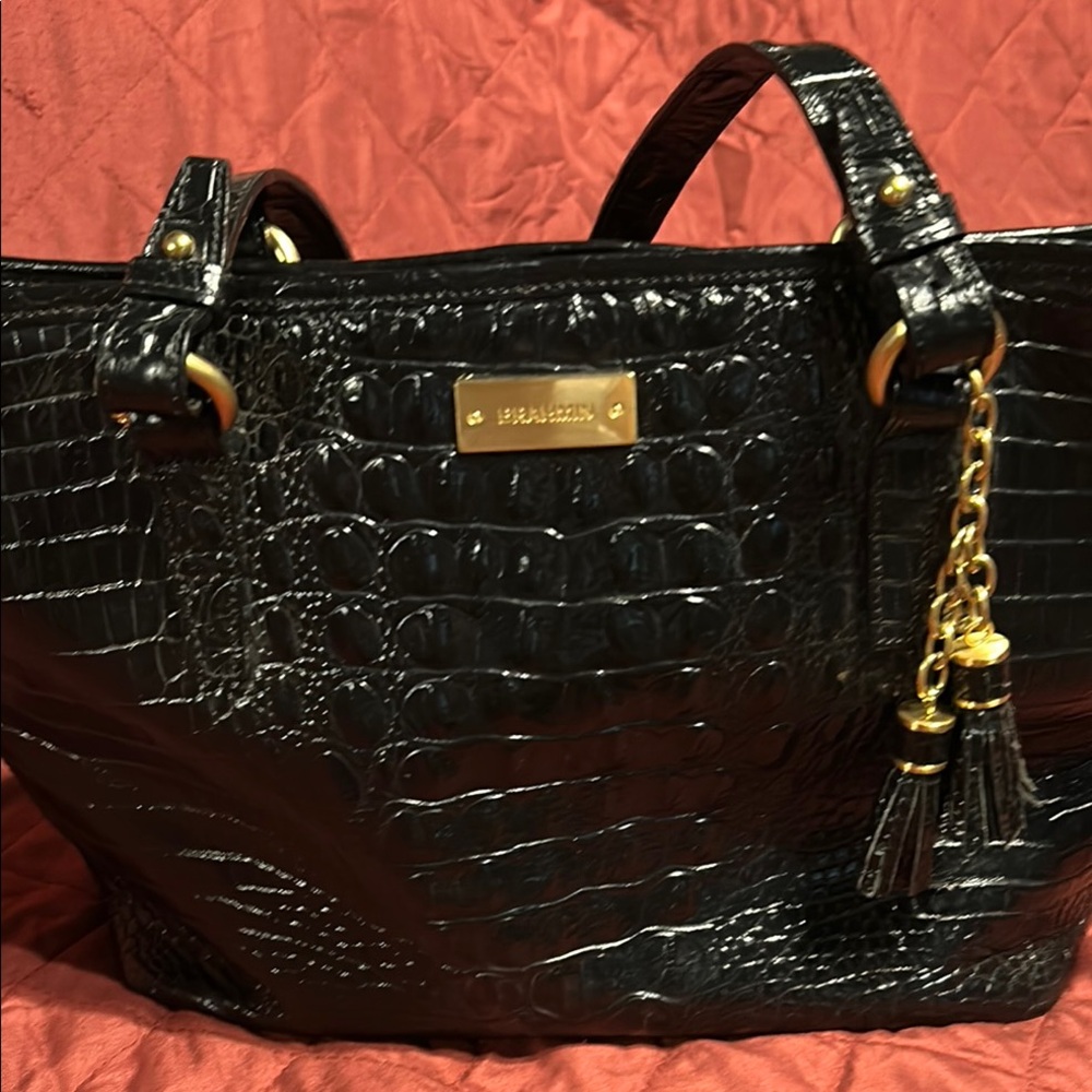 Brahmin Black and Gold Crocodile Embossed Tote 15’ wide 10’ length
